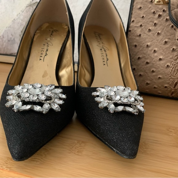 BADGLEY MISCHKA/Mark & James Glitter Gala Black Pumps 8.5 - Picture 6 of 14
